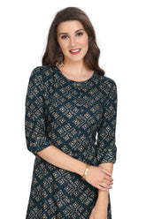 Rayon Multi colour A Line Kurti for Women with Fusion Print